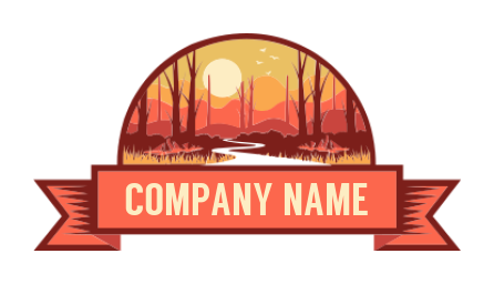 landscape logo forest river sun inside emblem