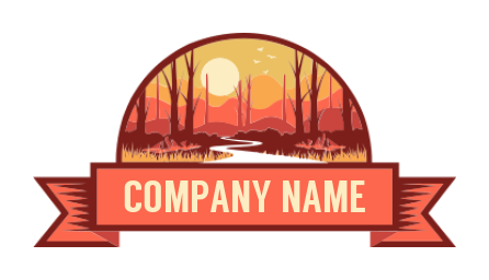 landscape logo forest river sun inside emblem