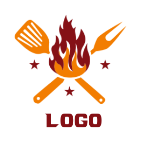 logo idea for fork & spoon with flame 