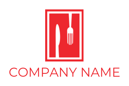 generate a restaurant logo fork and knife inside the rectangle - logodesign.net