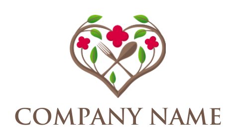 Restaurant logo fork and spoon in floral heart shape