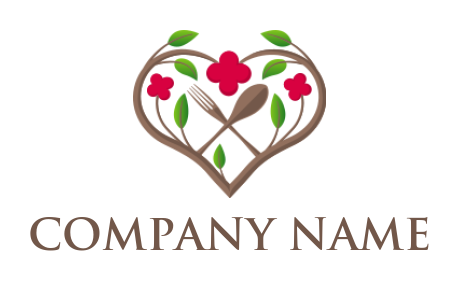 Restaurant logo fork and spoon in floral heart shape