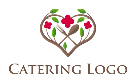 Restaurant logo fork and spoon in floral heart shape