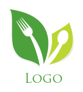 design a restaurant logo fork & spoon in leaves