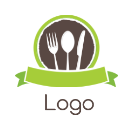 restaurant logo fork spoon knife circle ribbon 