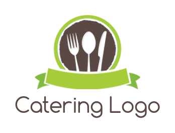 restaurant logo fork spoon knife circle ribbon