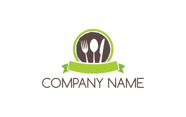 restaurant logo fork spoon knife circle ribbon 
