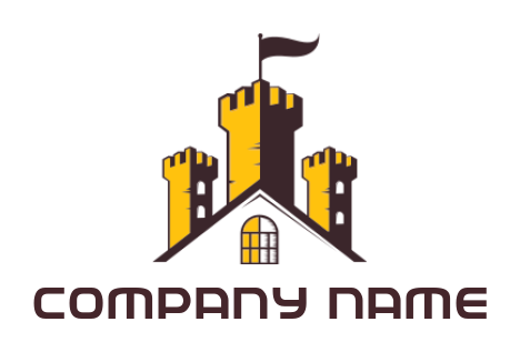 real estate of logo fortress with flag and roof