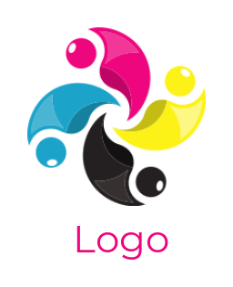 printing logo four colorful 3D abstract people