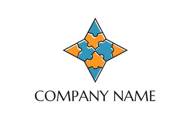 create a consulting logo four pointed star made of puzzle pieces - logodesign.net