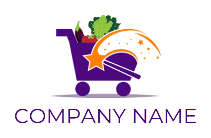 food logo grocery in shopping cart with stars