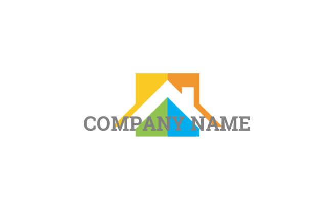 gable roof and chimney in colorful square logo icon