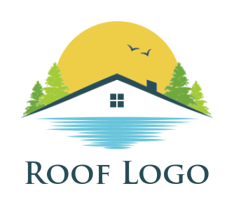 real estate logo gable roof on water sun trees