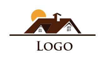 real estate logo gable roof with chimney and sun