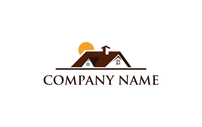 real estate logo illustration gable roof with chimney and sun - logodesign.net
