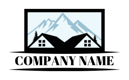 make a real estate logo gable roofs against mountain scene