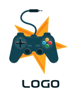 games logo game controller with cord and star