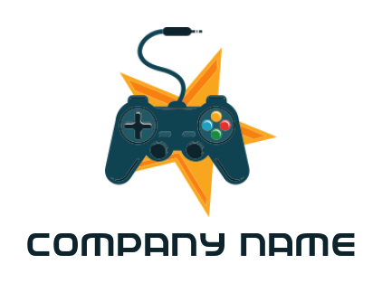 create a games logo game controller with cord and star background