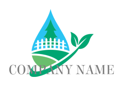 droplet with leaf swoosh and garden nature logo