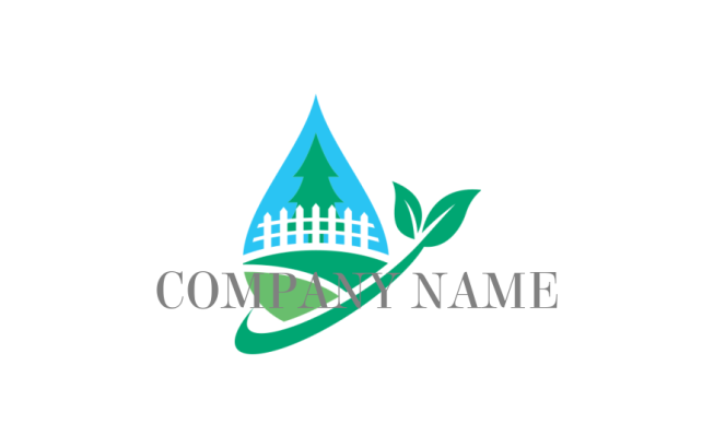 droplet with leaf swoosh and garden nature logo