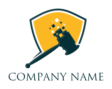 judge gavel logo design with pixel and shield 