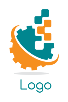 create an IT logo gear with swoosh and pixels