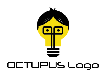 create an advertising logo geek bulb with hair 