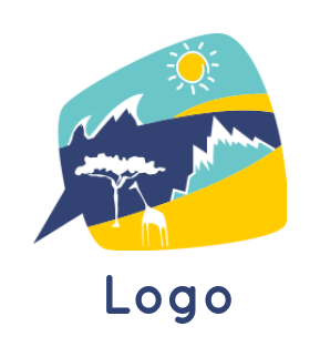 Travel logo giraffe tree mountain in chat bubble 