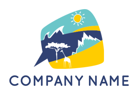 Travel logo giraffe tree mountain in chat bubble 