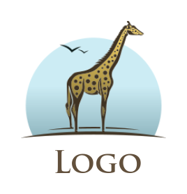 create animal logo icon giraffe with birds flying