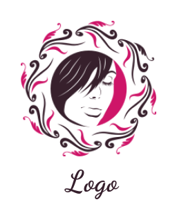 beauty logo girl face in circle with ornaments