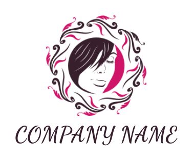 beauty logo girl face in circle with ornaments