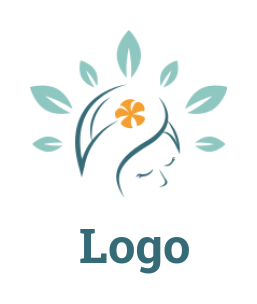 beauty logo girl head with flower and leaves