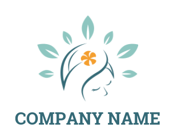 beauty logo girl head with flower and leaves