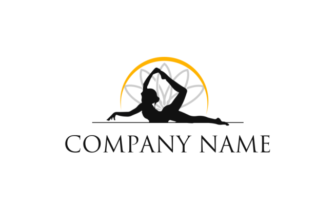 girl lying in yoga pose with lotus background logo concept