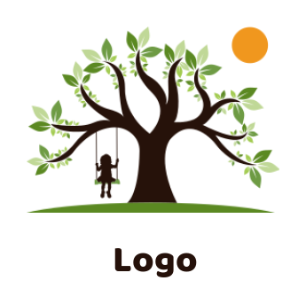 childcare logo girl on swing under blossom tree