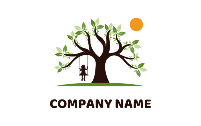 childcare logo maker girl on swing under blossom tree - logodesign.net