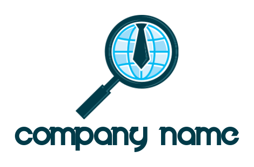 globe and tie in magnifying glass symbolic employment logo image