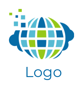 IT logo icon globe in cloud with pixels - logodesign.net