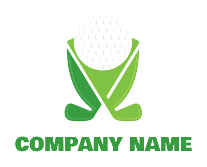 sports logo golf ball in front of golf sticks
