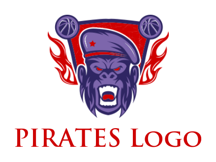 make an animal logo gorilla wearing beret with flames and baseballs