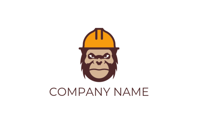 gorilla wearing hat in a construction logo design
