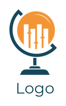 investment logo graph bars with arrows in globe stand 