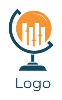 graph bars with arrows inside globe stand 