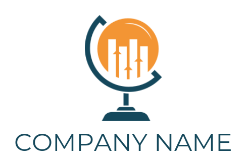 investment logo graph bars with arrows in globe stand 