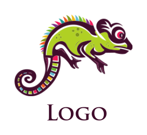 animal logo green chameleon with colorful tail