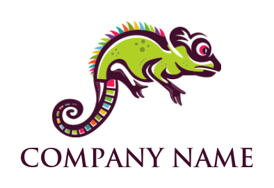 animal logo green chameleon with colorful tail
