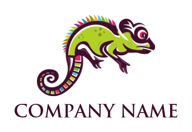 create an animal logo green chameleon with colorful tail - logodesign.net