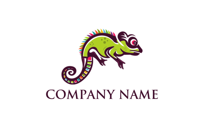 create an animal logo green chameleon with colorful tail - logodesign.net