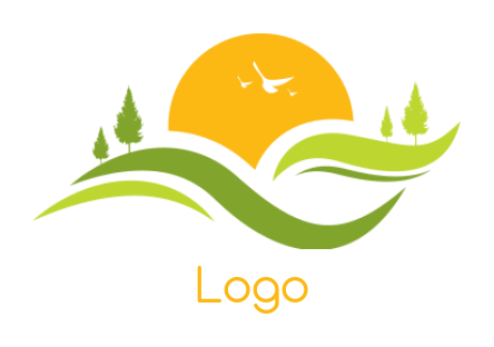 create a landscape logo green swooshes and sun 
